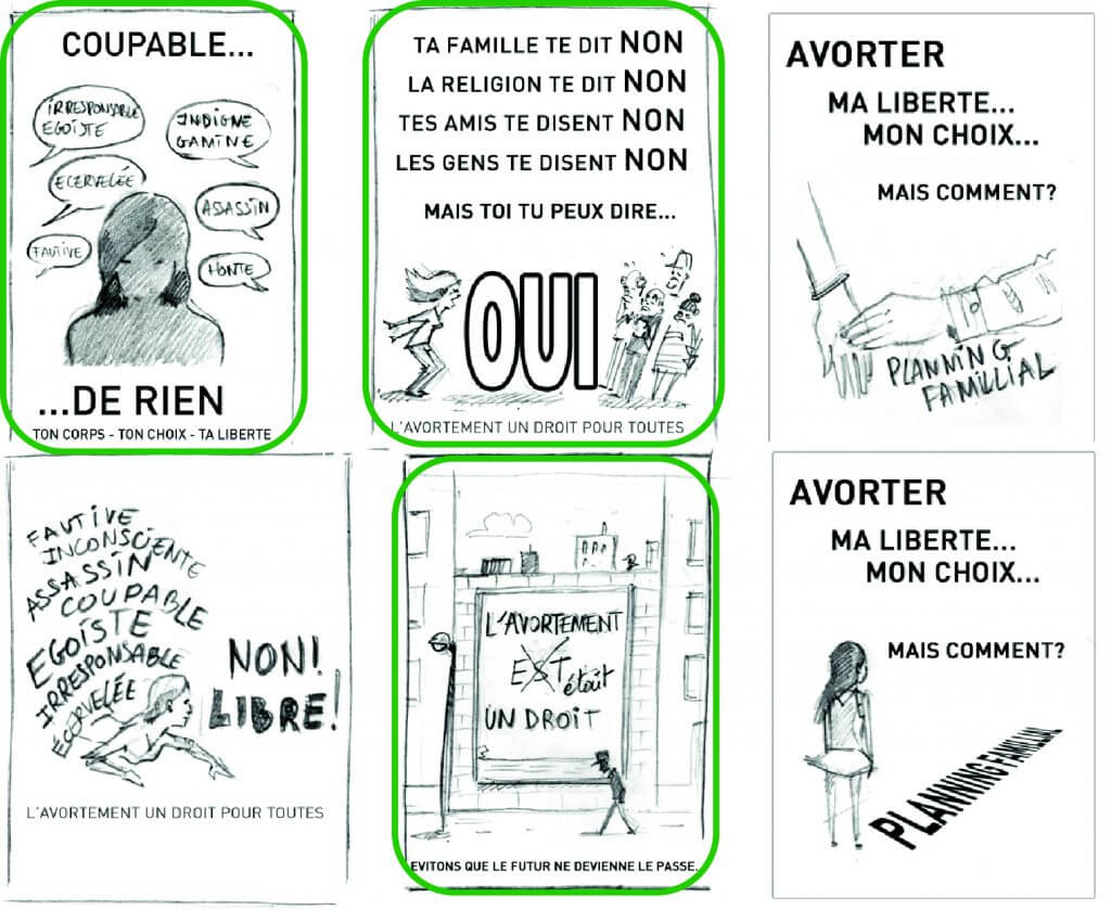 Direction de la création d'un visuel pour le site du Planning Familial dédié à l'avortement, phase de sélection de pistes