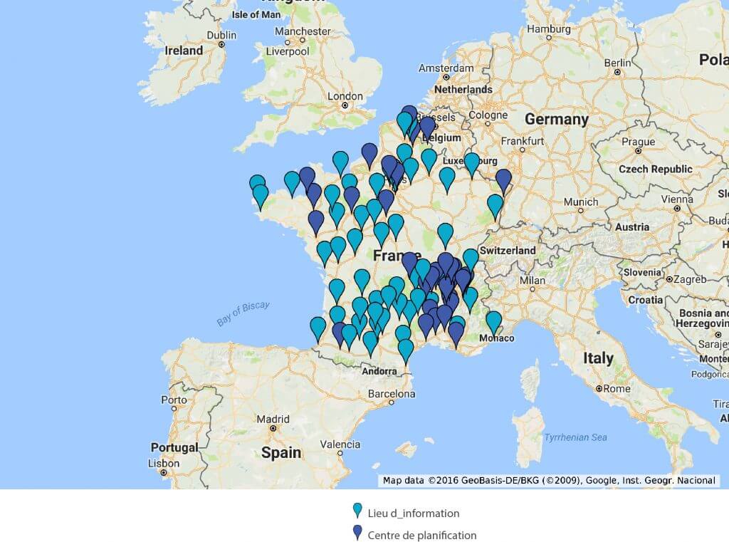 Répartition géographique des antennes du Planning Familial