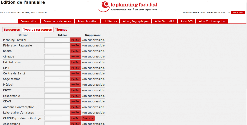 Logiciel support pour plateforme téléphonique, administration de l'annuaire, onglet 2