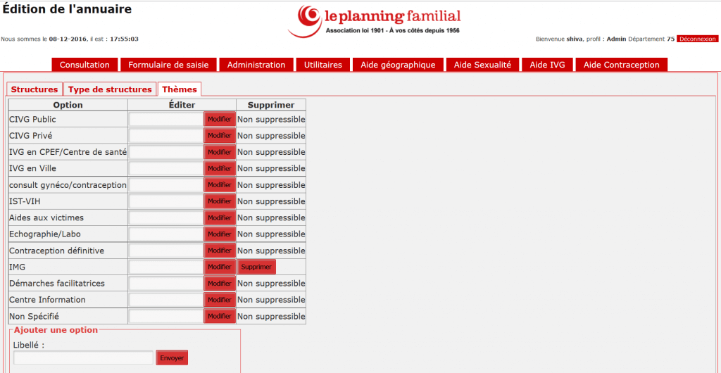 Logiciel support pour plateforme téléphonique, administration de l'annuaire, onglet 3