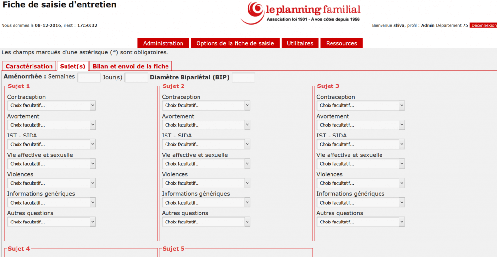 Logiciel support pour plateforme téléphonique, fiche de saisie onglet 2