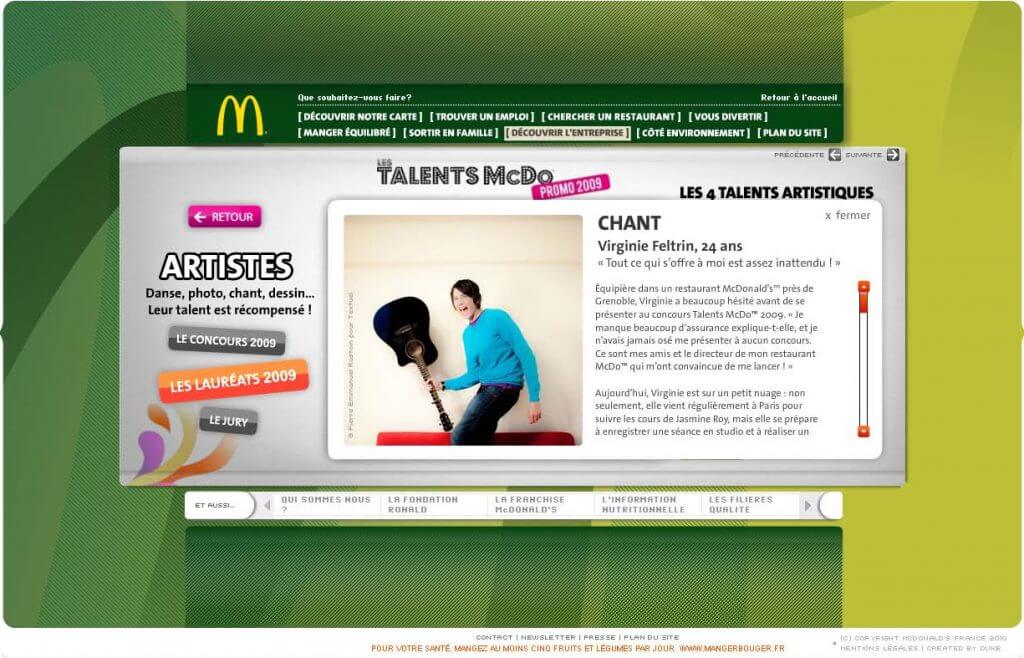 Page Interview du module Talents du site McDonald's