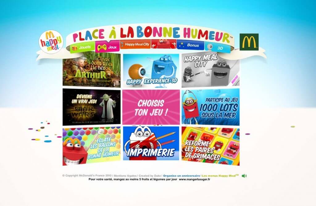 Mc Donald's Mr Happy website - games page