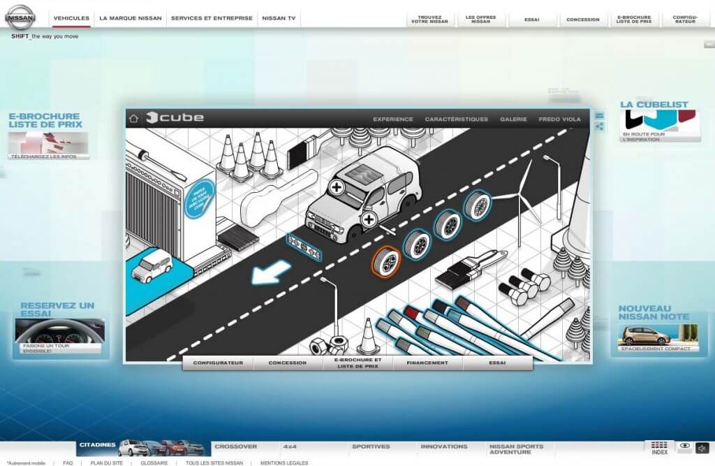 Accueil du module Nissan Cube du site Nissan