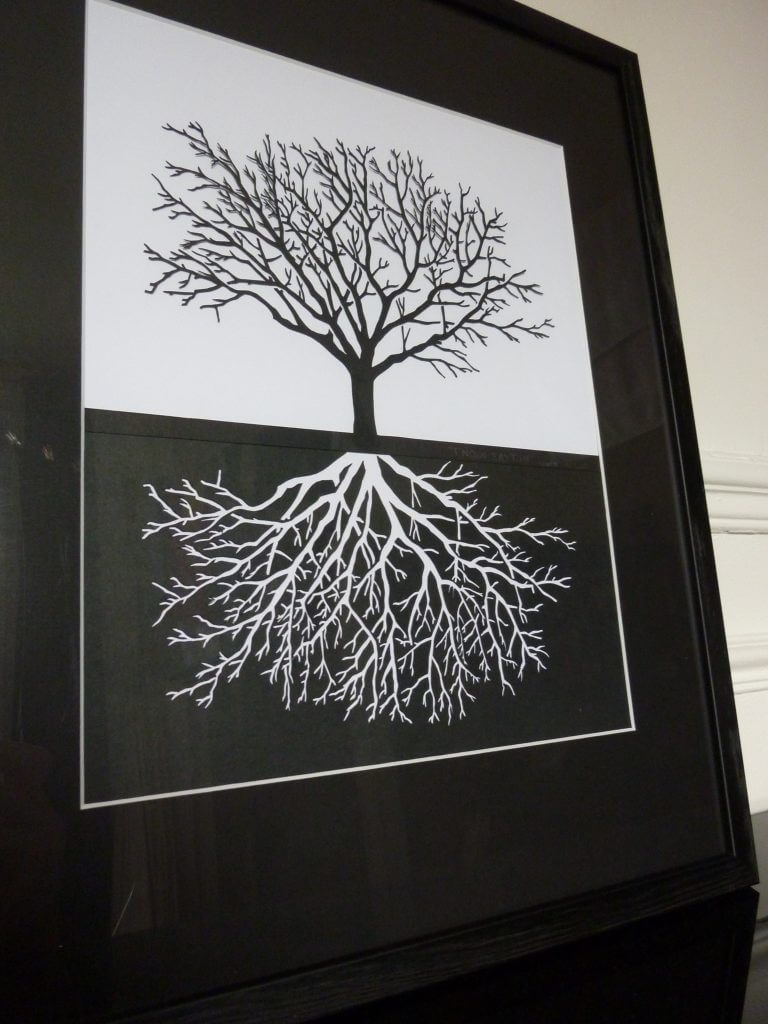 Tableau encadré : papercut arbre