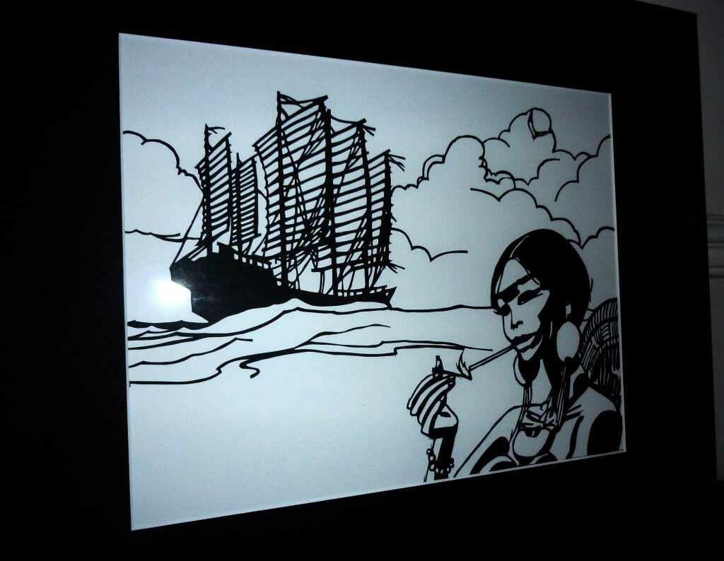 Tableau encadré : papercut Corto Maltese